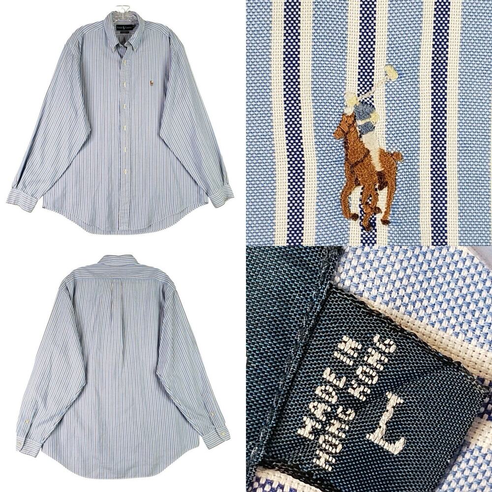 Polo Ralph Lauren Shirt Striped LS Button Down Blue Men’s Size Large L